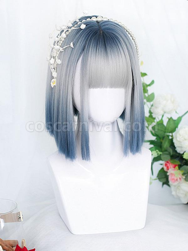 ブルー グレー ロリータ ウィッグ ショート 耐熱ファイバー ロリータ アクセサリー cocarnival