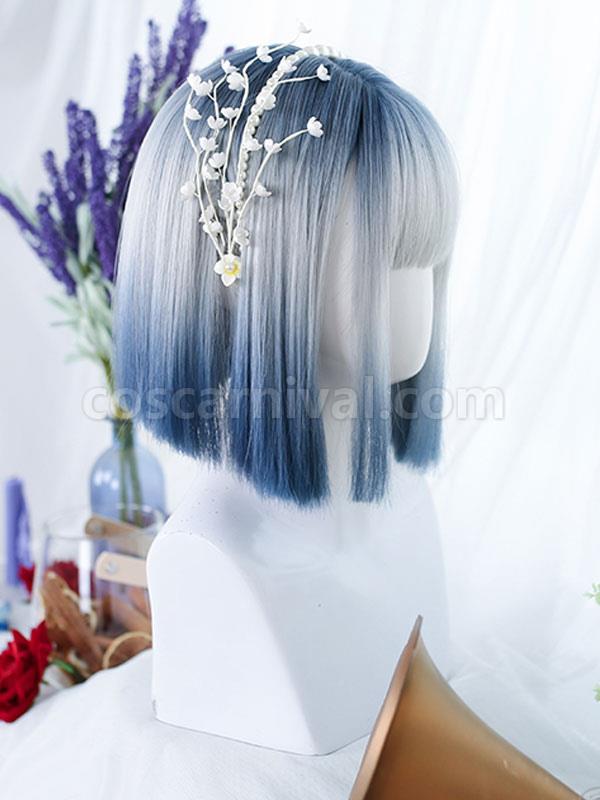 Blue Gray Lolita Wig Short Heat-resistant Fiber Lolita Accessories