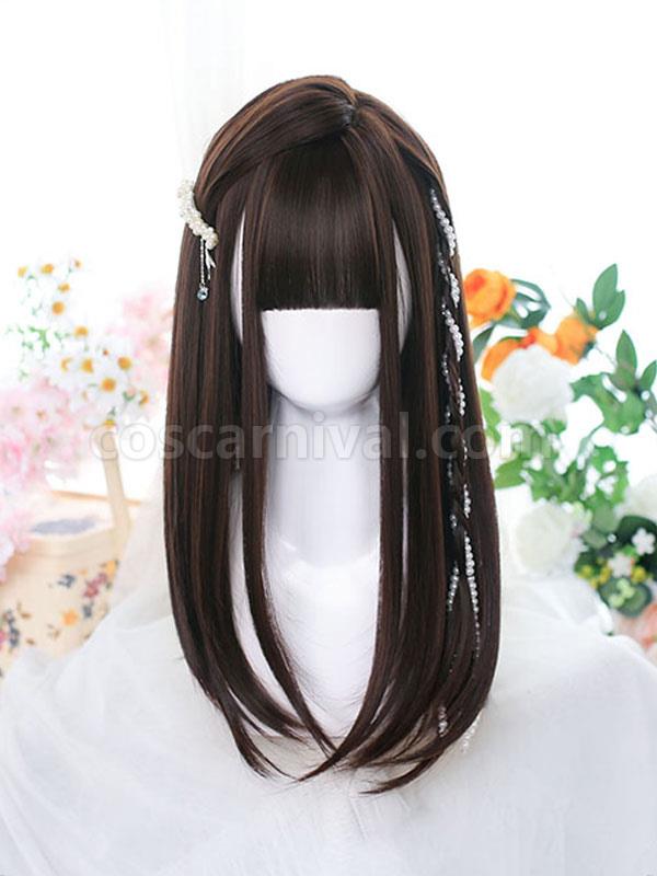 Long Lolita Wigs Heat-resistant Fiber Coffee Brown Lolita Accessories