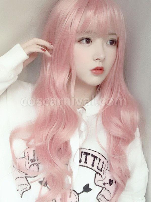 Sweet Lolita Wig Long Tousled Soft Pink Lolita Hair Wigs With Bangs
