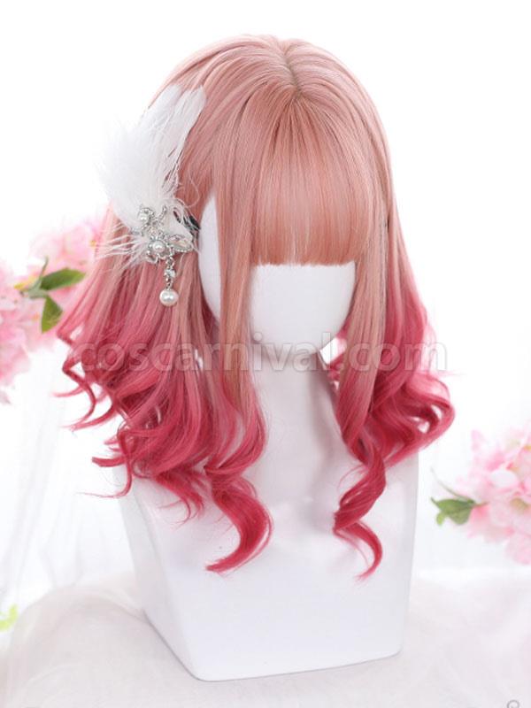 ピンク ロリータ ウィッグ ミディアム 耐熱ファイバー ロリータ アクセサリー coscarnival