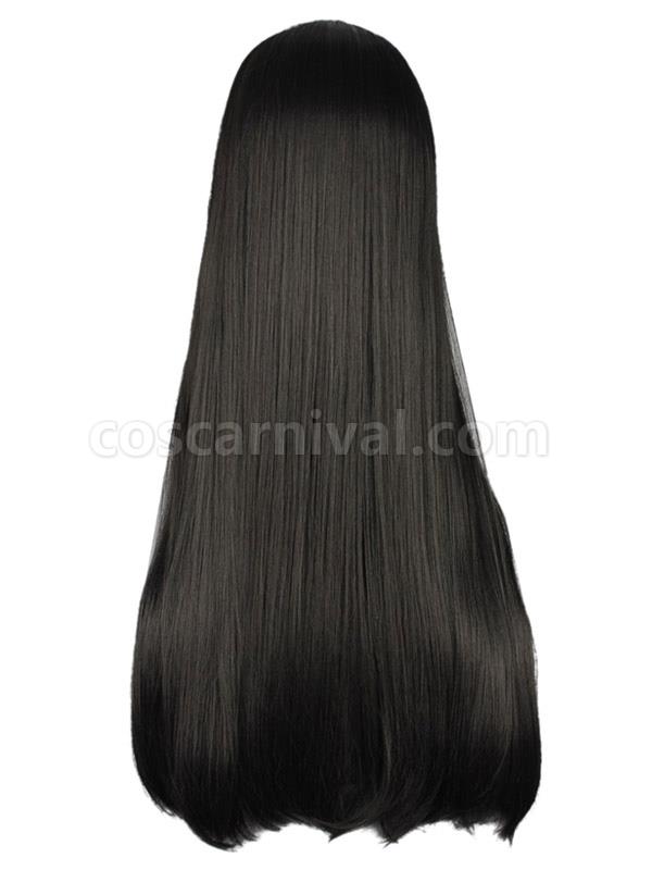 Pure Black Lolita Long Straight Wig Blunt Bangs Face Framing