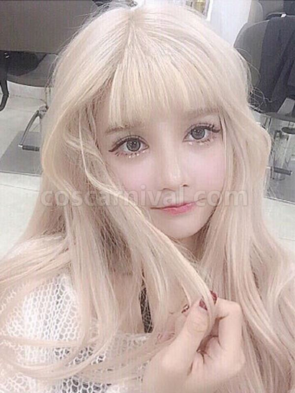 Sweet Lolita Wigs Long Blond Curly Synthetic Lolita Wig With Blunt Fringe