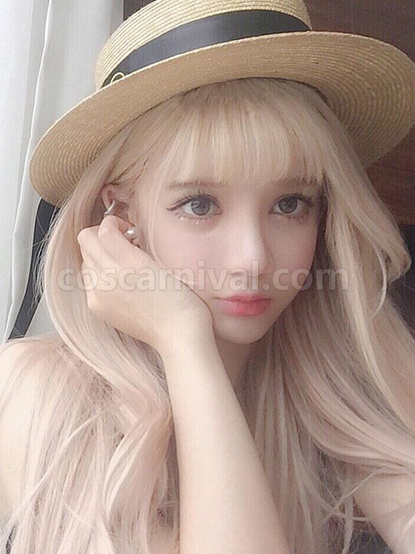Sweet Lolita Wigs Long Blond Curly Synthetic Lolita Wig With Blunt Fringe