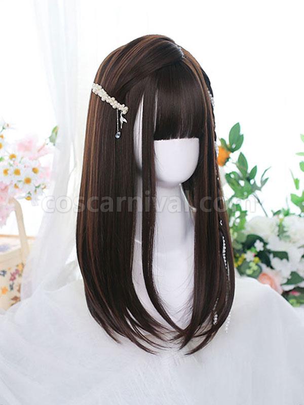 Long Lolita Wigs Heat-resistant Fiber Coffee Brown Lolita Accessories coscarnival
