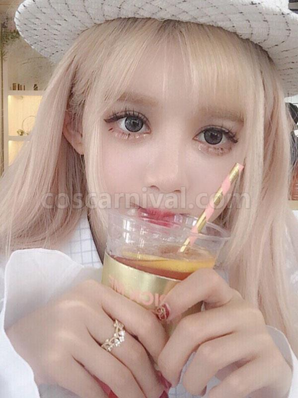 Sweet Lolita Wigs Long Blond Curly Synthetic Lolita Wig With Blunt Fringe