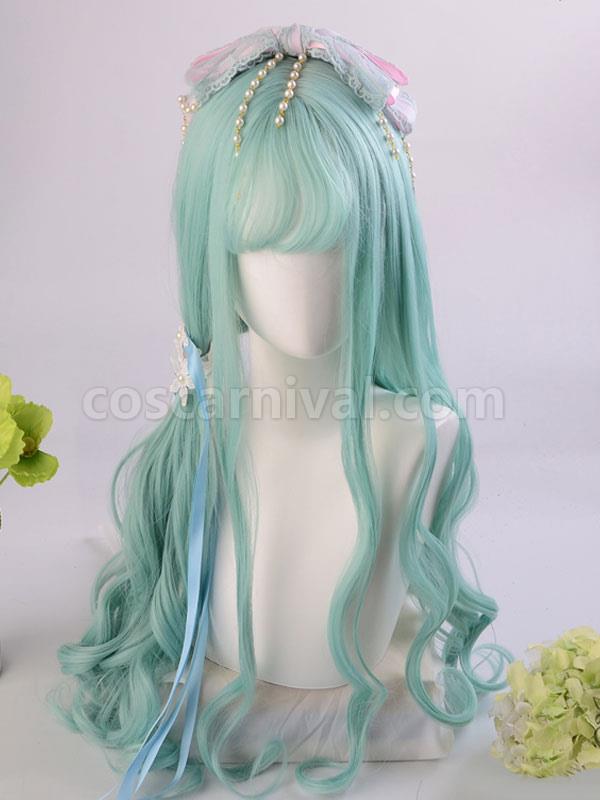Sweet Lolita Wigs Long Heat-resistant Fiber Green Lolita Accessories coscarnival