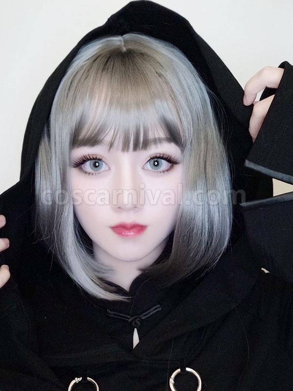 甘いロリータ ウィッグ ショート ボブ ライトグレー ロリータ ヘア ウィッグ cocarnival