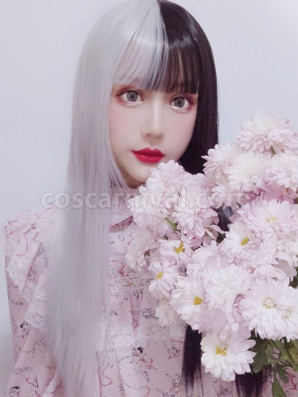 ロング ロリータ ウィッグ黒と白のスプリット カラー ロリータ ヘア ウィッグ cocarnival