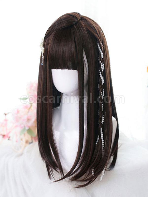 Long Lolita Wigs Heat-resistant Fiber Coffee Brown Lolita Accessories