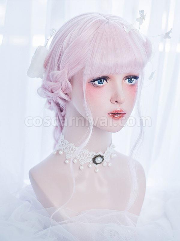 Sweet Lolita Wig Harajuku Blunt Bang Tousled Body Wave Soft Pink Lolita Wig