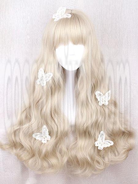 Sweet Lolita Wig Long Curly Blunt Fringe Light Brown Wigs For Lolita