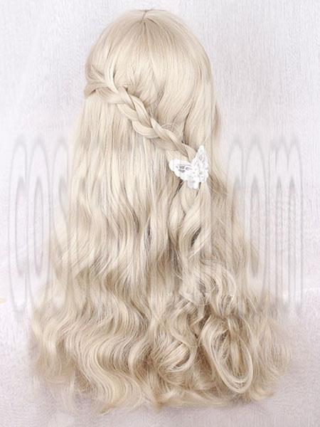 甘いロリータ ウィッグ ロング カーリー ブラント フリンジ ライト ブラウン ウィッグ ロリータ cocarnival