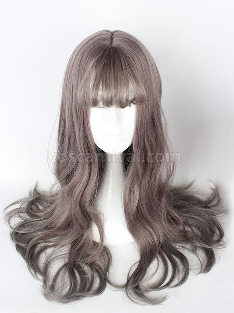 Sweet Lolita Wigs Curly Long Flaxen Blunt Bangs Synthetic Hair Wigs