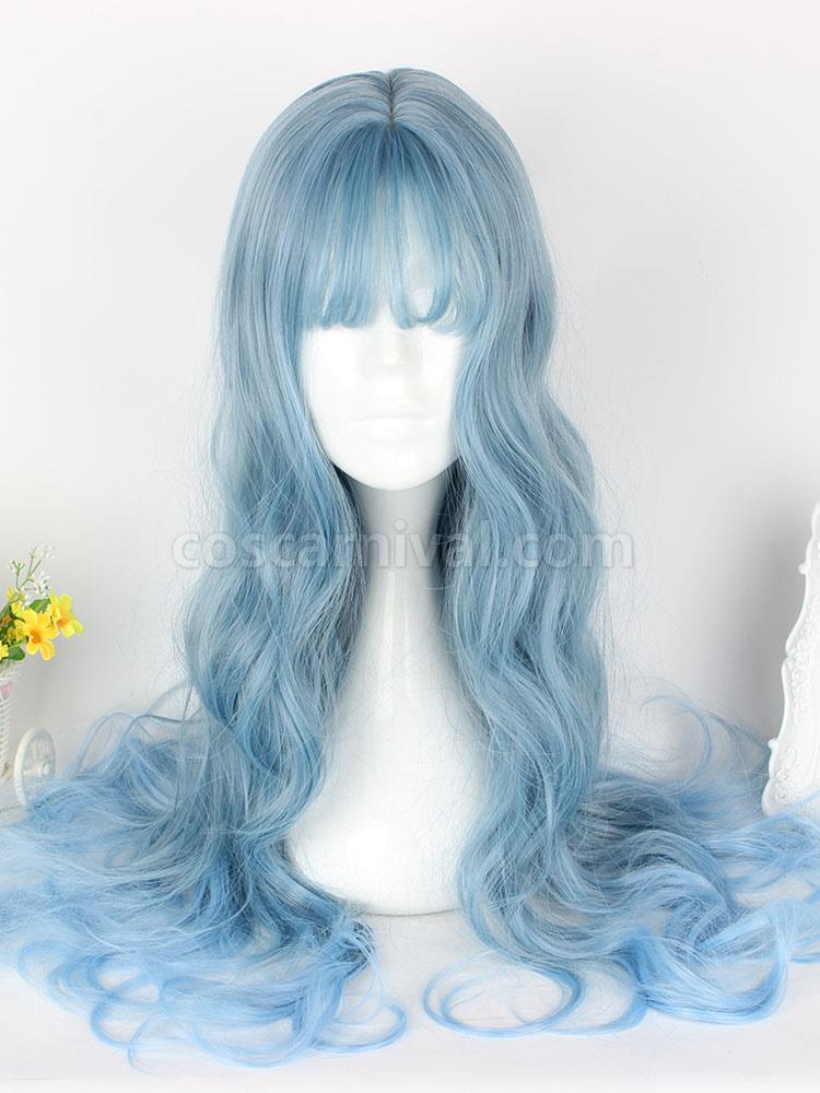 Sweet Lolita Wigs Curly Long Flaxen Blunt Bangs Synthetic Hair Wigs