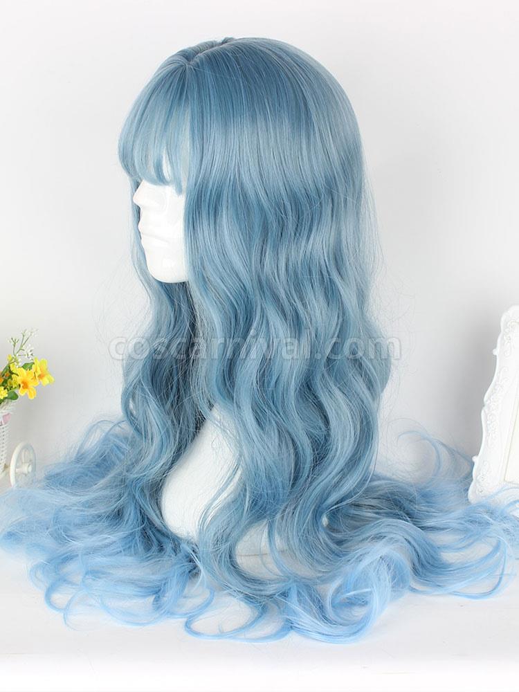 Sweet Lolita Wigs Curly Long Flaxen Blunt Bangs Synthetic Hair Wigs