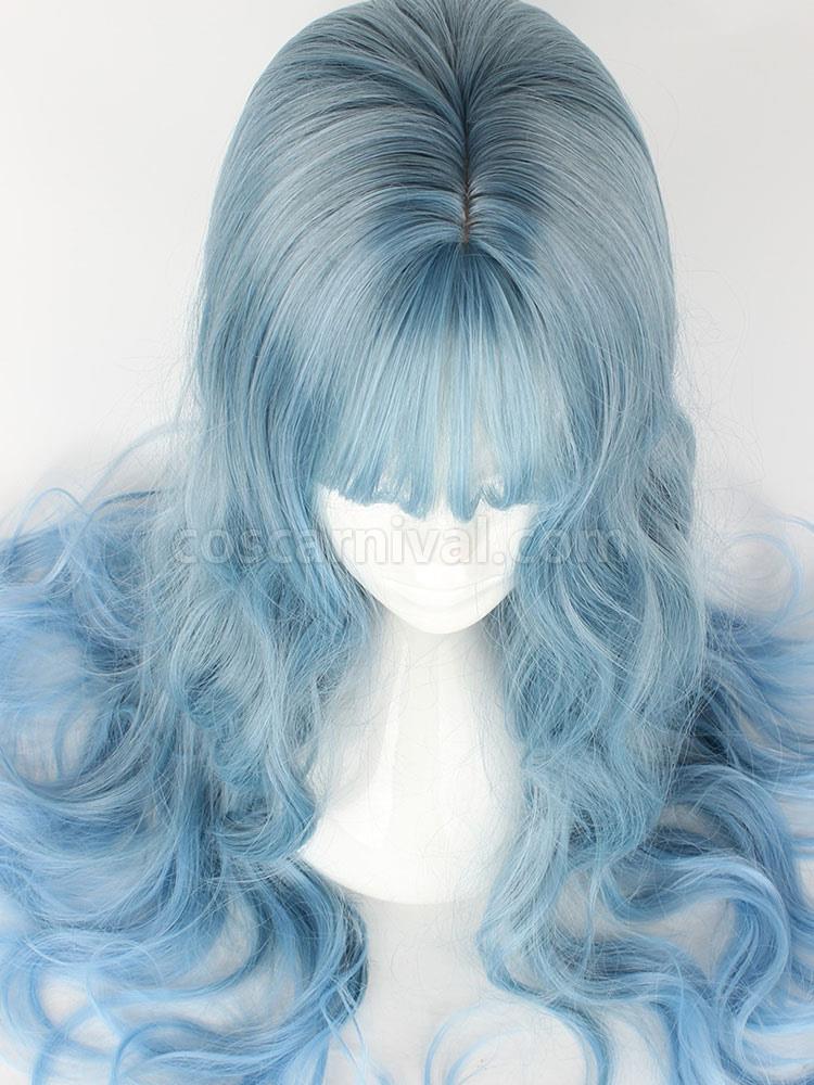 Sweet Lolita Wigs Curly Long Flaxen Blunt Bangs Synthetic Hair Wigs