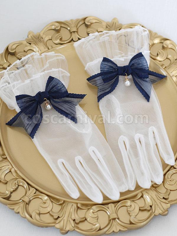 ROCOCO Style Lolita Accessories Deep Blue Bows?Pearls Polyester Fiber Accessory Miscellaneous coscarnival