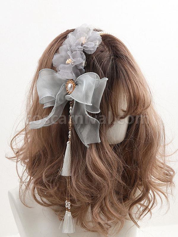 ROCOCO Style Lolita Accessories Burgundy Fringe?Flowers Headwear Polyester Fiber Miscellaneous