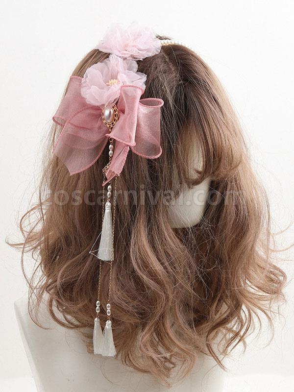 ROCOCO Style Lolita Accessories Burgundy Fringe?Flowers Headwear Polyester Fiber Miscellaneous