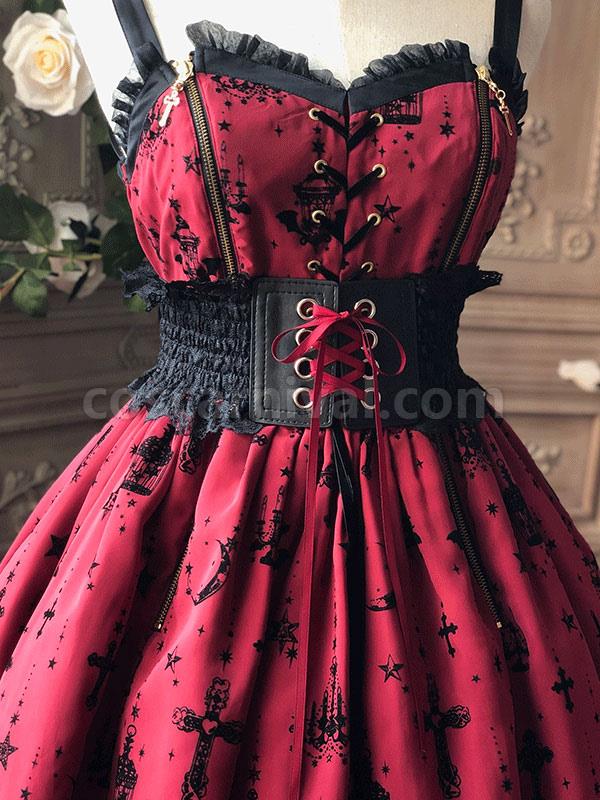 Burgundy Lolita Girdle Lace Up Color Block Polyester Miscellaneous Lolita Accessories coscarnival