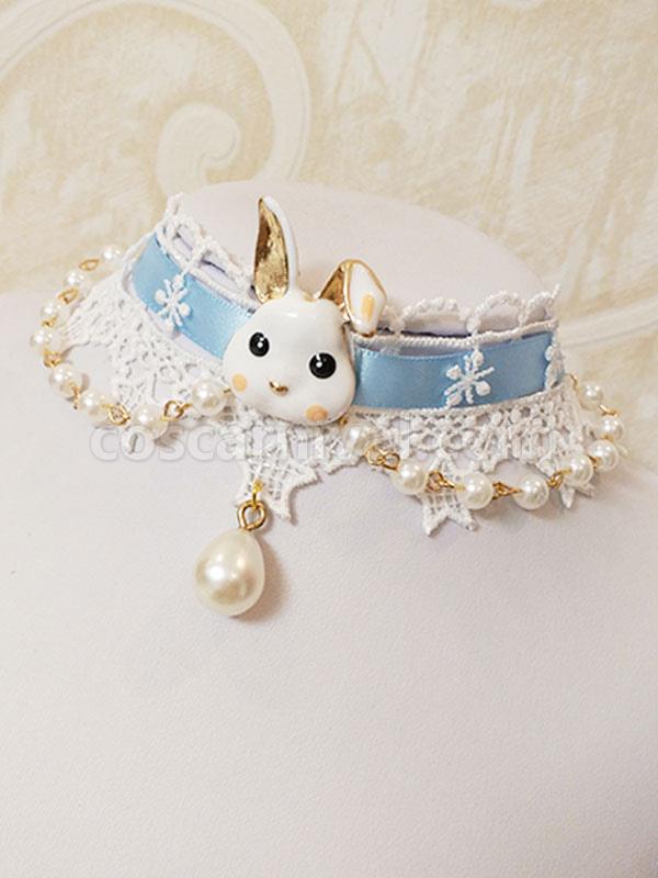 Sweet Lolita Accessories Light Sky Blue Lace Polyester Fiber Choker Bunny Pattern Miscellaneous