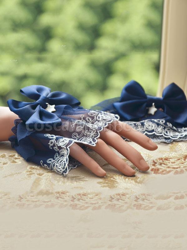 Sweet Lolita Oversleeve Lace Trim Deep Blue Satin Bow Starlet Decor Lolita Accessories