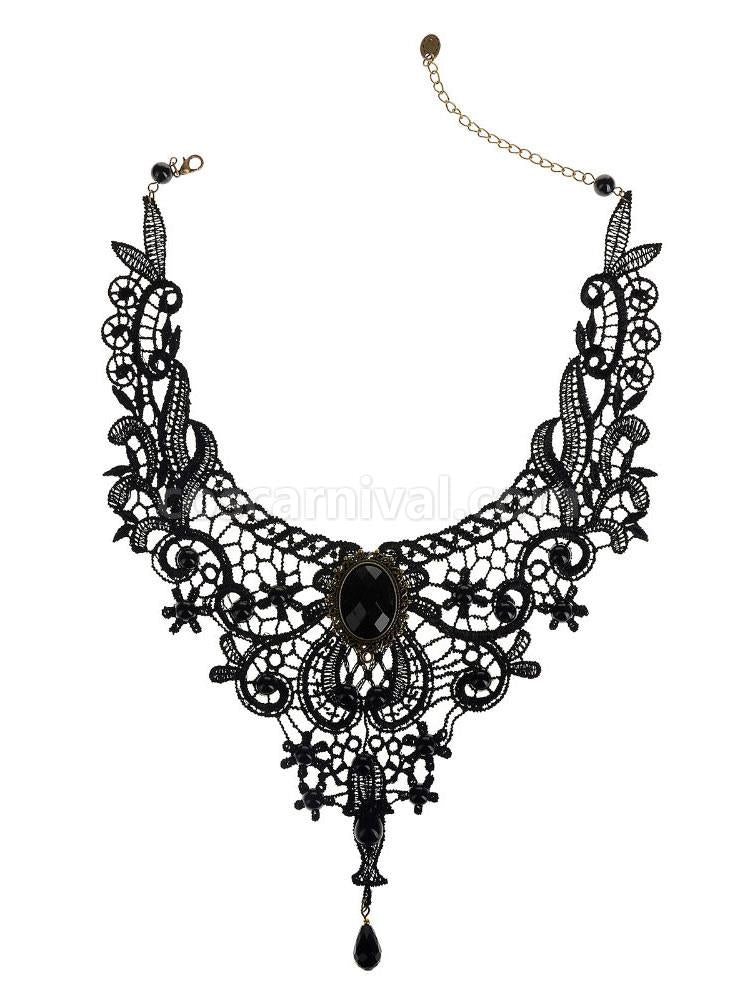 Gothic Lolita Necklace Black Lace Cut Out Heart And Flower Lolita Choker Collar