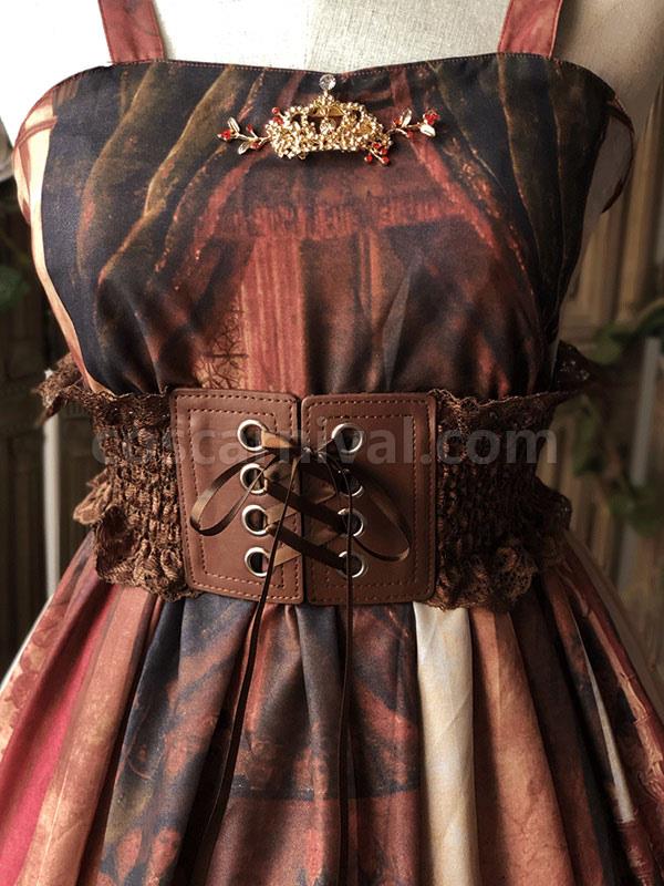 Burgundy Lolita Girdle Lace Up Color Block Polyester Miscellaneous Lolita Accessories