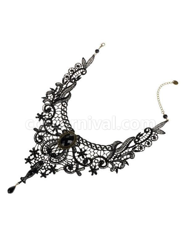 Gothic Lolita Necklace Black Lace Cut Out Heart And Flower Lolita Choker Collar