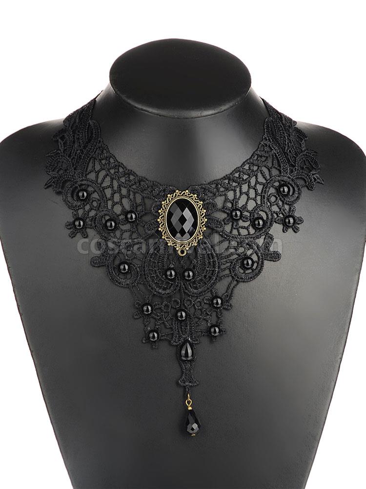 Gothic Lolita Necklace Black Lace Cut Out Heart And Flower Lolita Choker Collar