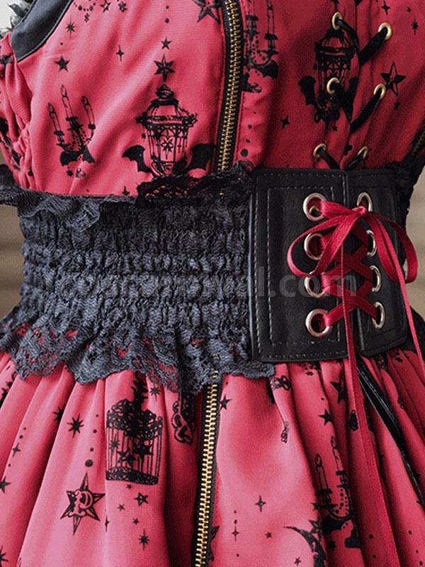 Burgundy Lolita Girdle Lace Up Color Block Polyester Miscellaneous Lolita Accessories