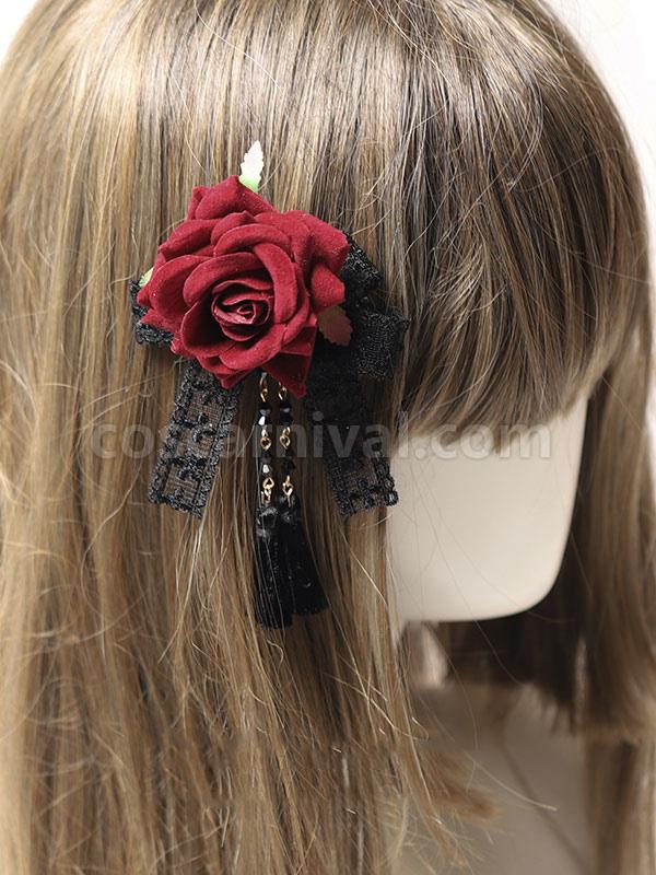 Gothic Lolita Accessories Burgundy Fringe?Lace Headwear Polyester Miscellaneous