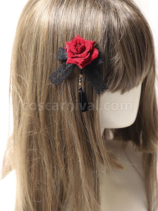 Gothic Lolita Accessories Burgundy Fringe?Lace Headwear Polyester Miscellaneous