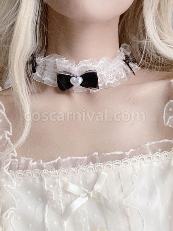 Sweet Lolita Accessories Red Bows Lace Choker Polyester Fiber Miscellaneous coscarnival