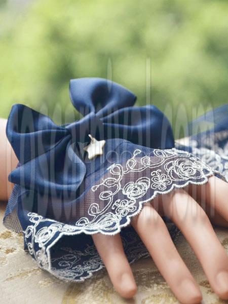 Sweet Lolita Oversleeve Lace Trim Deep Blue Satin Bow Starlet Decor Lolita Accessories