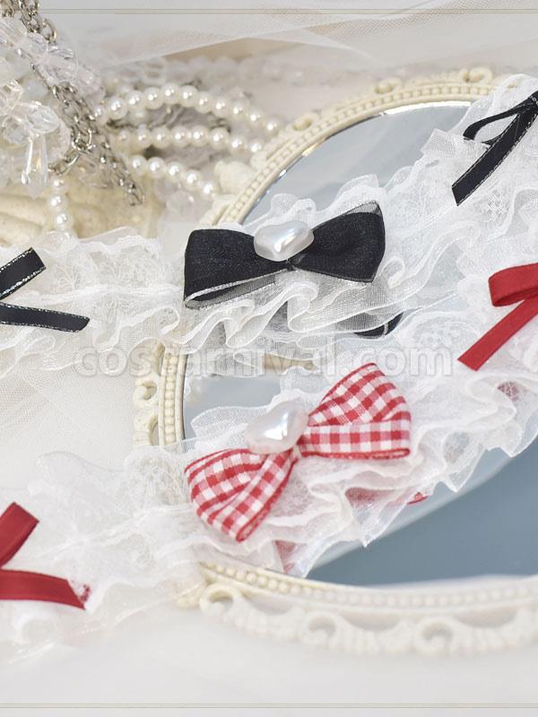 Sweet Lolita Accessories Red Bows Lace Choker Polyester Fiber Miscellaneous