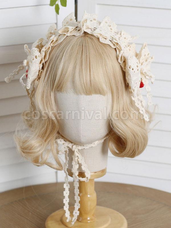Pastoral?Style Lolita Accessories Ecru White Ruffles Polyester Hat Miscellaneous