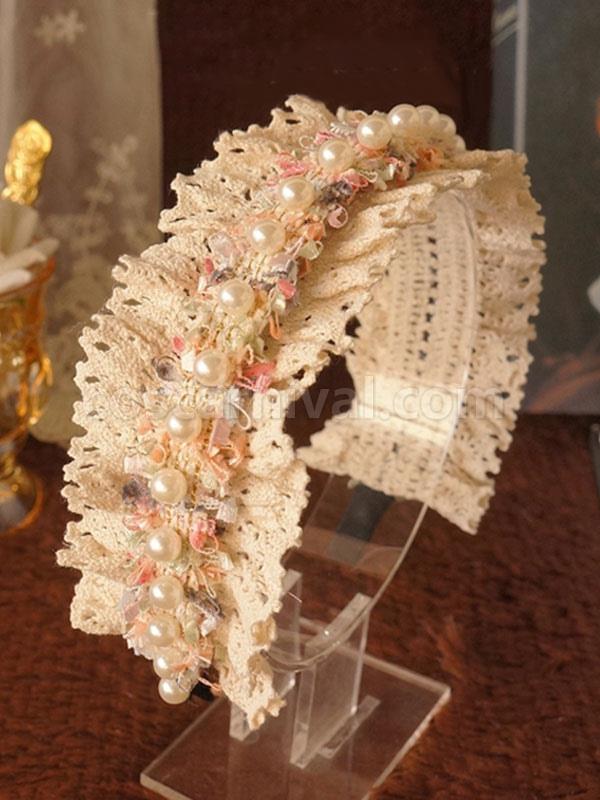 Sweet Lolita Accessories Ecru White Bows?Pearls Polyester Fiber Accessory Miscellaneous