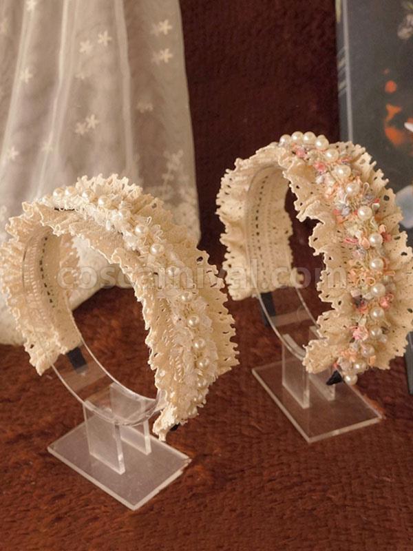Sweet Lolita Accessories Ecru White Bows?Pearls Polyester Fiber Accessory Miscellaneous