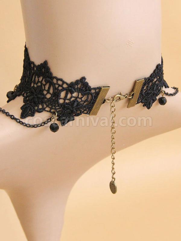 Gothic Lolita Choker Cross Chain Lace Black Lolita Necklace