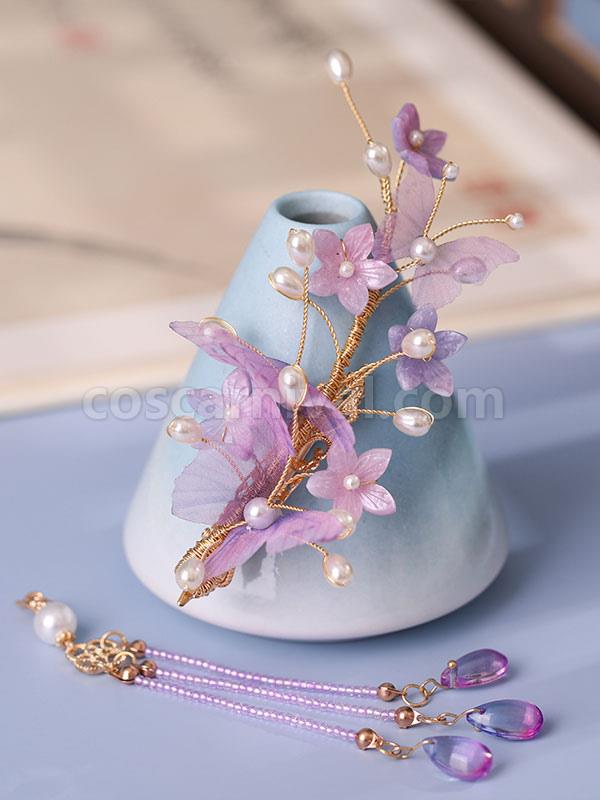 Chinese Style Lolita Accessories Purple Flowers?Pearls Metal Headwear Miscellaneous coscarnival