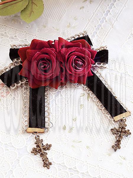 Sweet Lolita Brooches Rose Flower Bows Cross Pendant Stylish Lolita Accessories