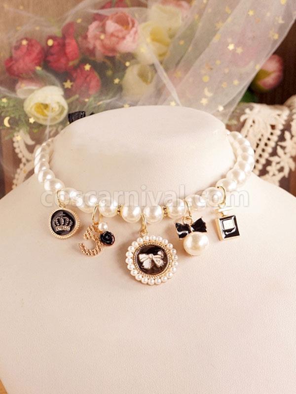 ROCOCO Style Lolita Accessories Pink Bows?Pearls Polyester Fiber Choker Miscellaneous coscarnival