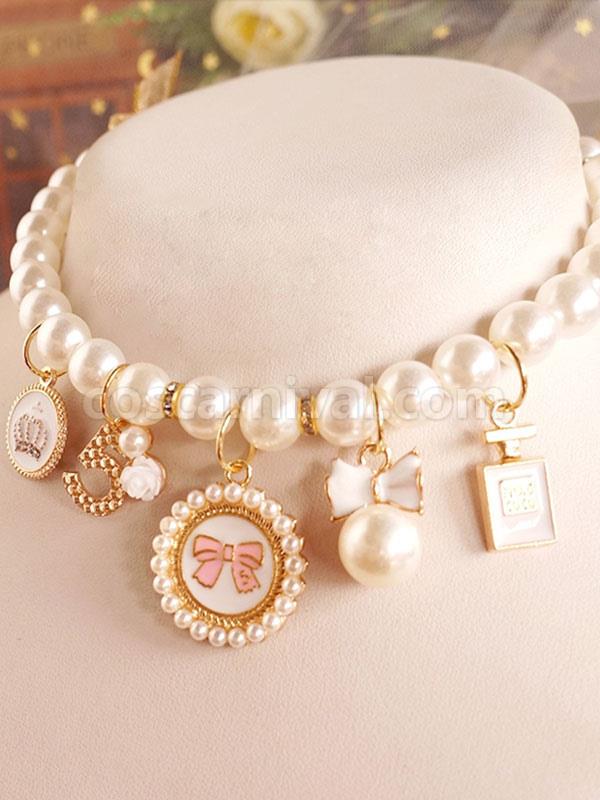 ROCOCO Style Lolita Accessories Pink Bows?Pearls Polyester Fiber Choker Miscellaneous