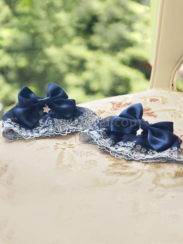 Sweet Lolita Oversleeve Lace Trim Deep Blue Satin Bow Starlet Decor Lolita Accessories