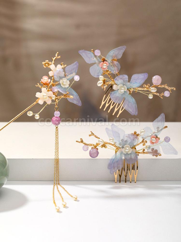 Chinese Style Lolita Accessories Purple Butterfly Headwear Metal Miscellaneous coscarnival