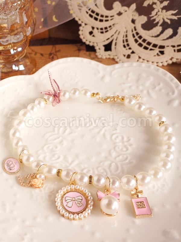 ROCOCO Style Lolita Accessories Pink Bows?Pearls Polyester Fiber Choker Miscellaneous