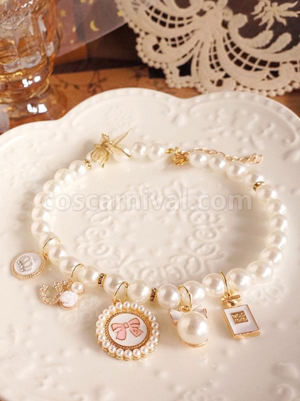 ROCOCO Style Lolita Accessories Pink Bows?Pearls Polyester Fiber Choker Miscellaneous