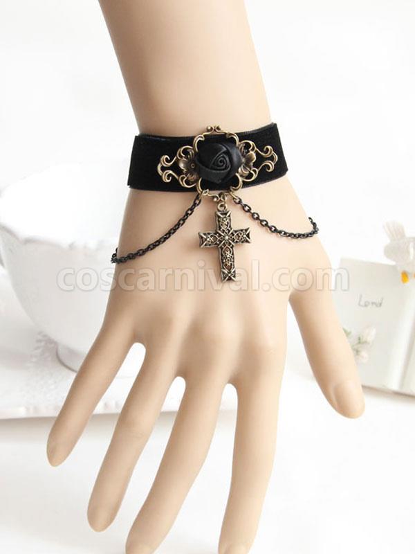 Gothic Lolita Bracelet Velour Chains Metal Details Black Lolita Accessories coscarnival